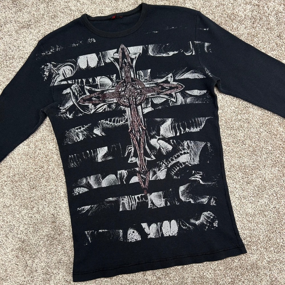 Vintage MMA Elite y2k Thermal Shirt Men's NO SIZE TAG‎ (Medium) Skull Cross